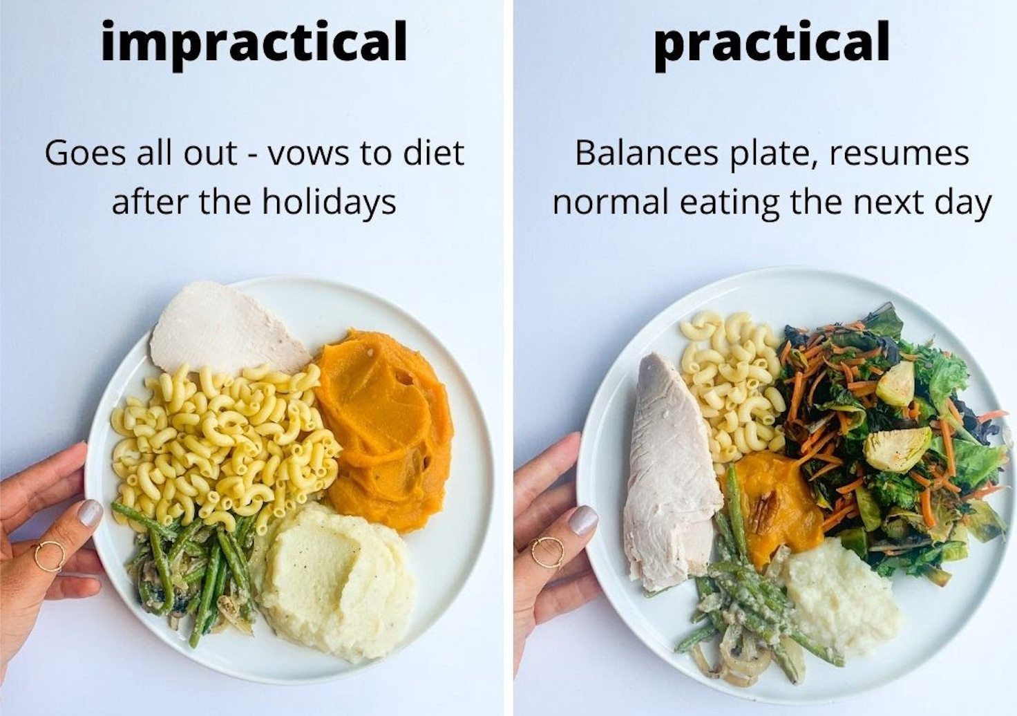 An impractical meal vs. a practical meal